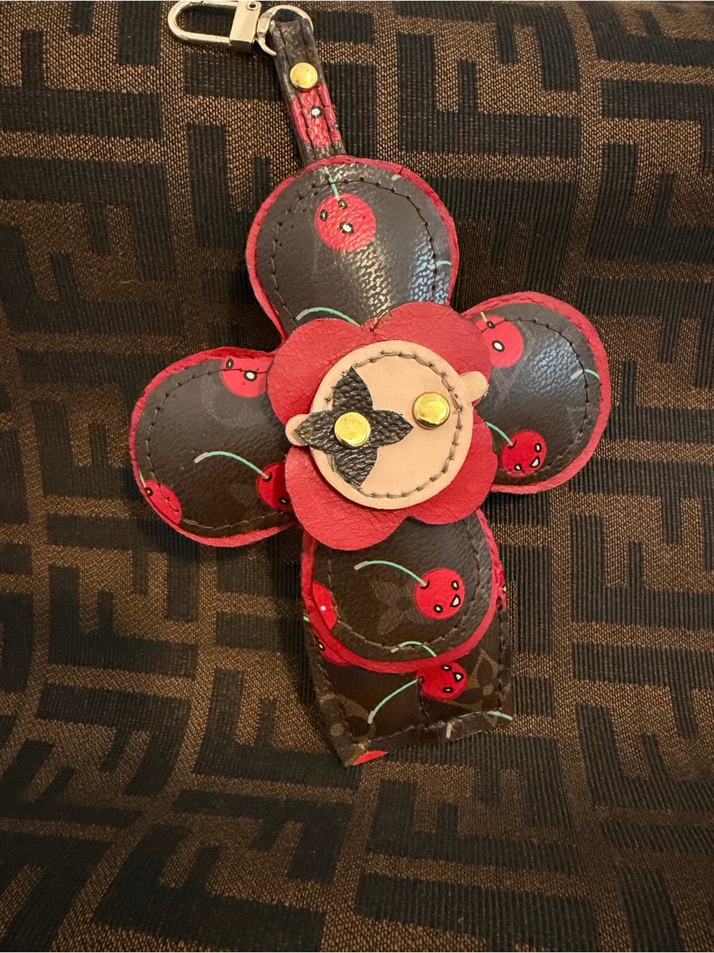 Upcycled Red & Brown LV Monogram Cherry Bag Charm